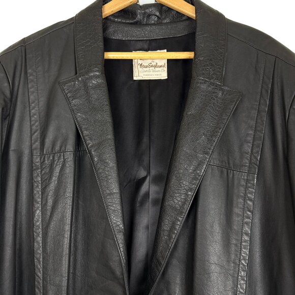 Vtg 70s Black Leather Coat XL Croc Embossed Trim Leathers by New England USA - Picture 2 of 12